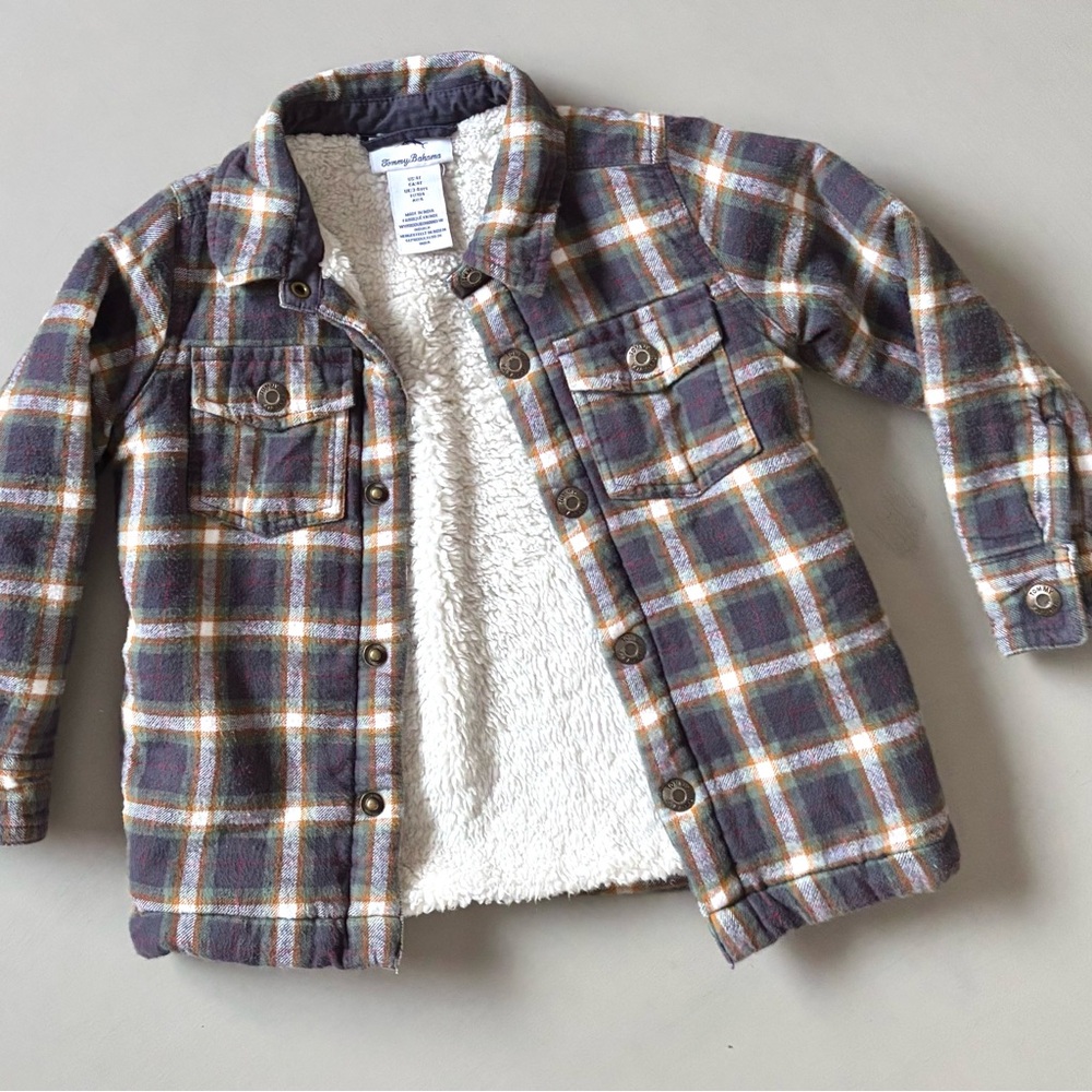 TOMMY BAHAMA Cozy Sherpa Lined Rugged Plaid Flannel Button Up Shirt Jacket